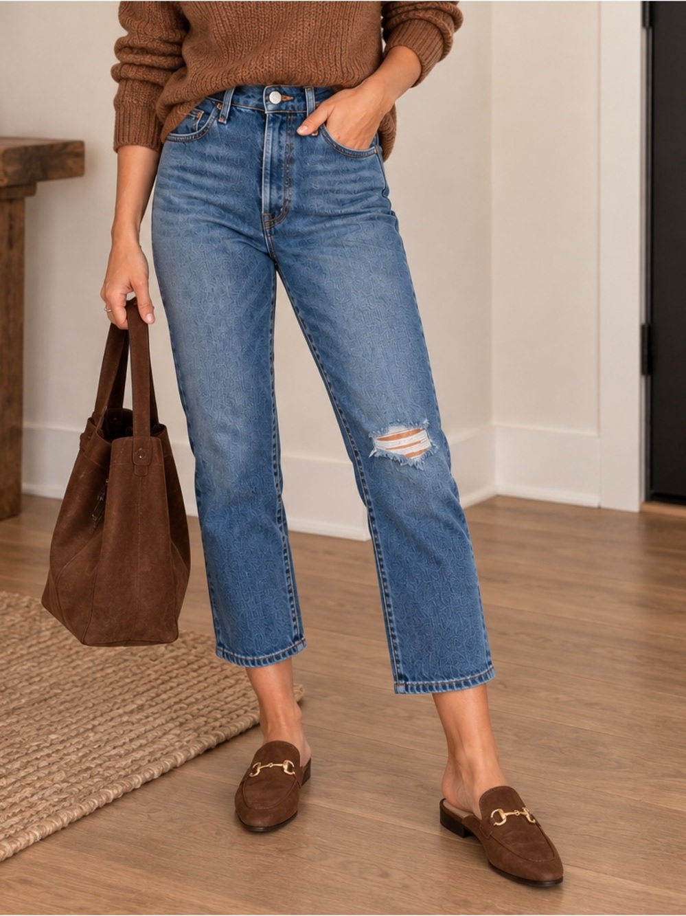 Levi’s Wedgie Straight Crop Jeans Size 25 High Rise Distressed Medium Wash